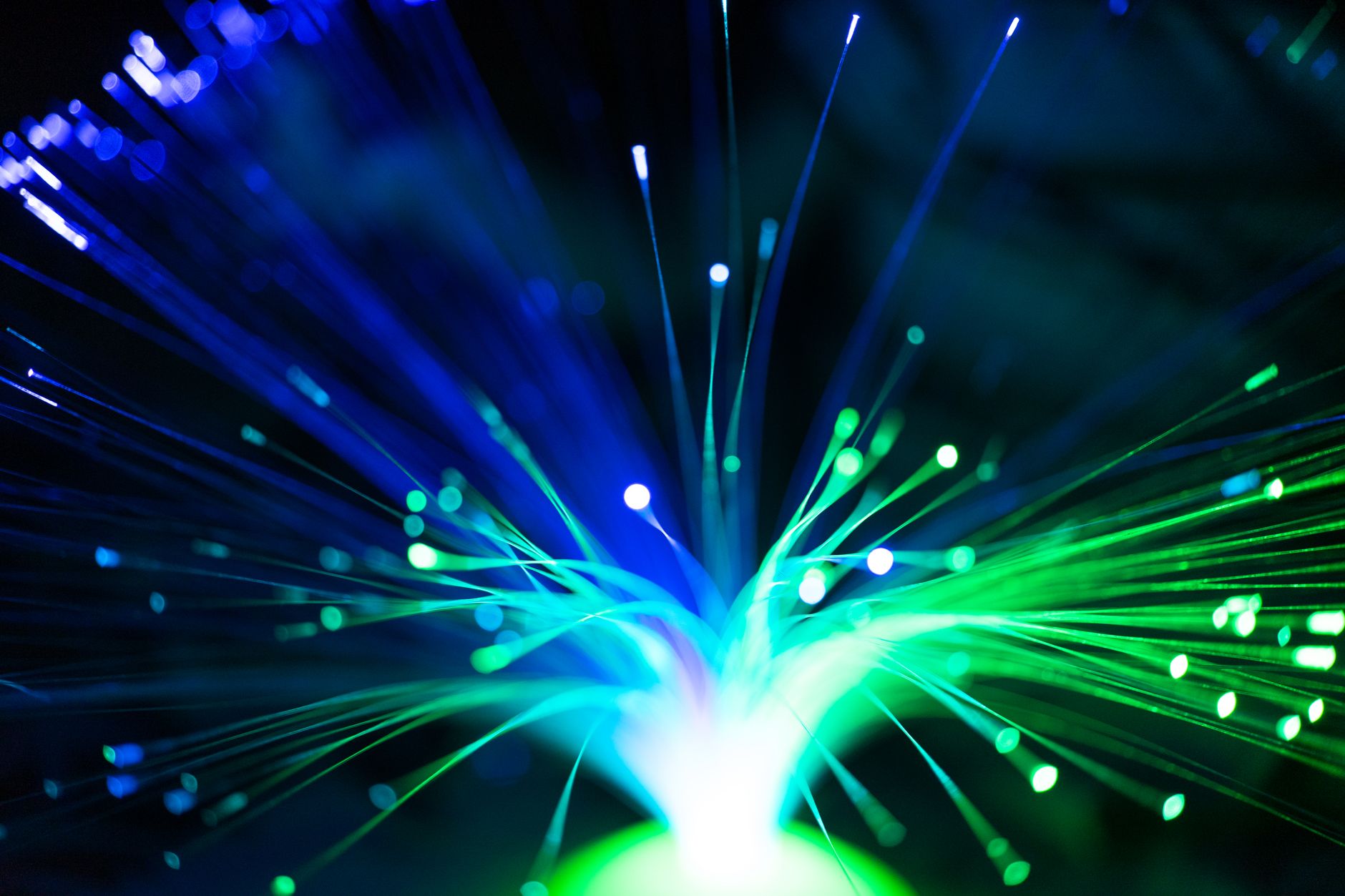 close up shot of a green and blue fiber optic